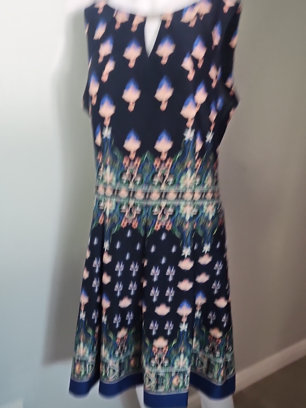 Gabby Skye Navy Floral Border Fit-and-Flare Dress 14